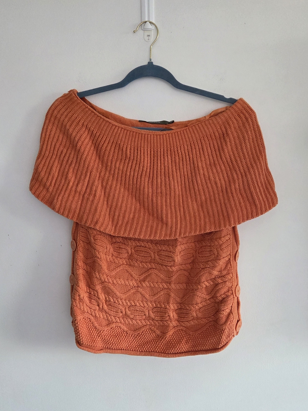 Off-Shoulder Cable Knit Sweater In Orange